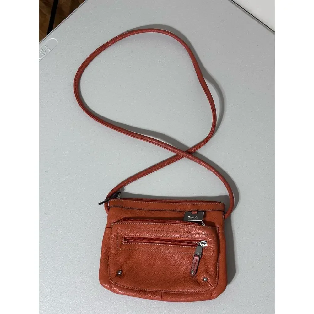 Tignanello Women's Small Pebble Leather Shoulder Crossbody Bag Orange